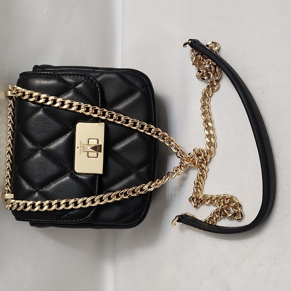 Kate Spade New York Carey Black Smooth Quilted Micro Flip Crossbody Bag - Picture 10 of 15